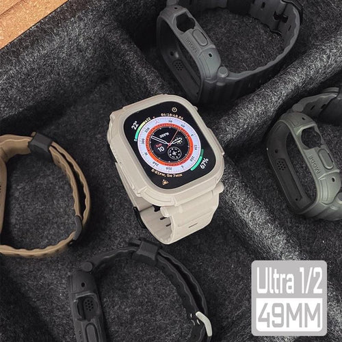 【加拿大質感好物限時特惠】Apple Watch  Ultra 1/2 Quattro  Pro2.0 一體成形軍規錶帶+9H鋼化膜套組_49mm