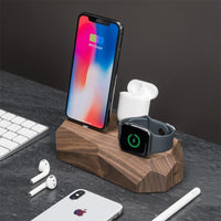 三合一原木充電底座 (iPhone+Apple Watch+Airpods) - 核桃木